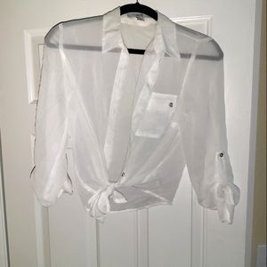 Forever 21 White Flowy Blouse Button Up